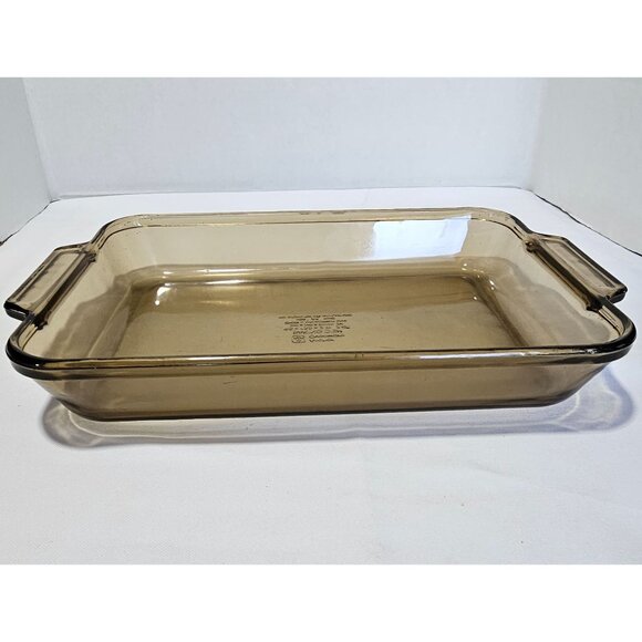 Anchor Hocking Harvest Amber Rectangular Baking Dish 13.5" brown glass 3qt scuff - Picture 5 of 10